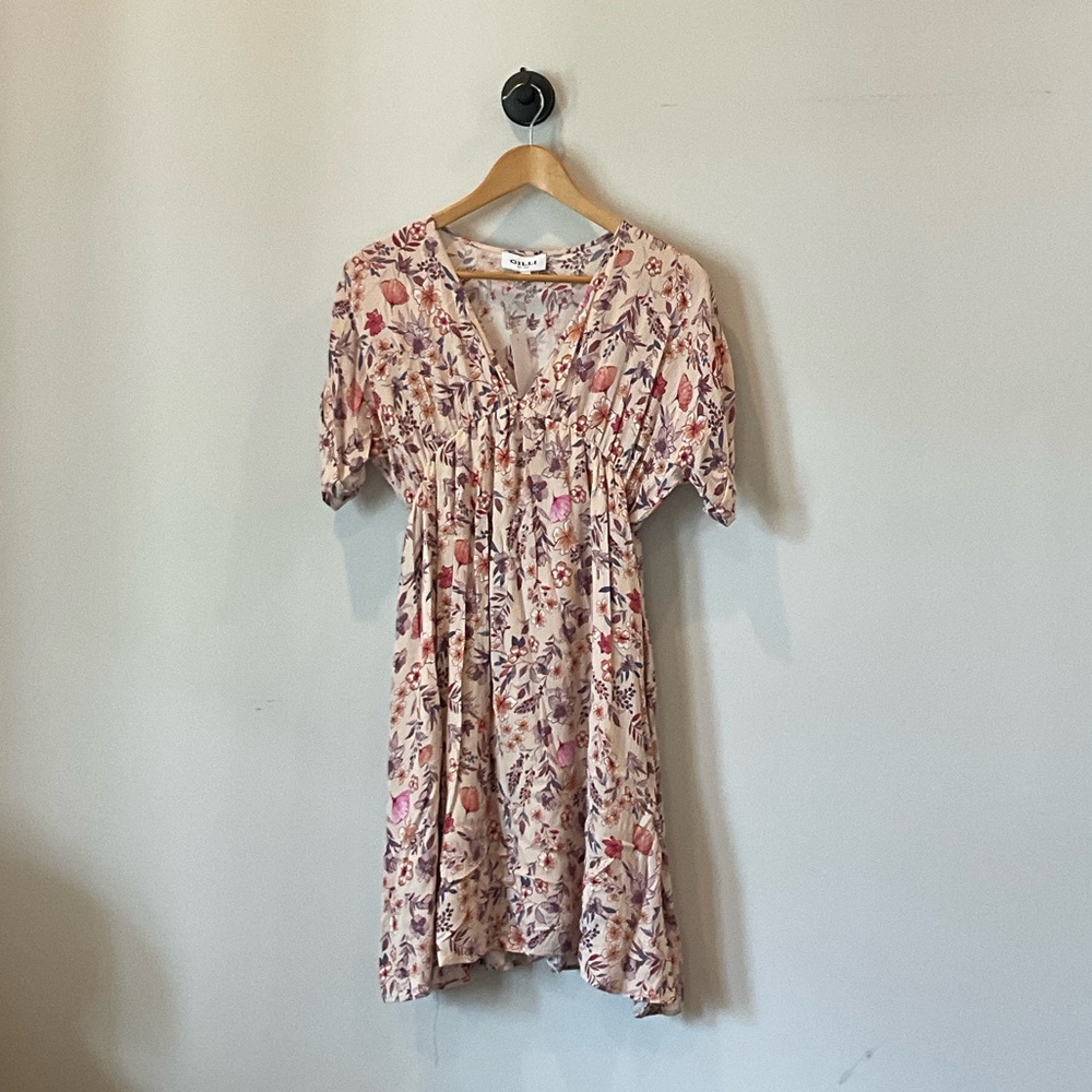 Gilli Cream Floral Mini Dress with Pink & Red Accents